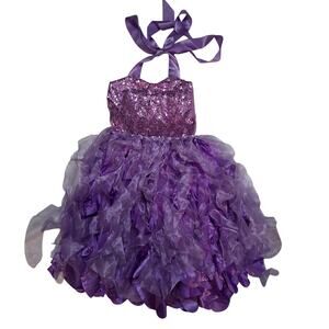 Sequin Girl Halter Mesh Fringe Party Halloween Costume Princess Disney Dance-10T
